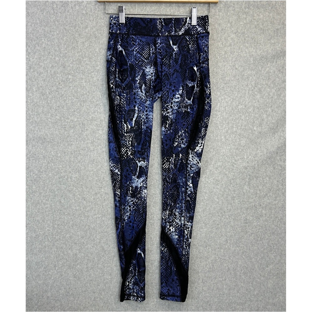 HPE Human Performance Engineering Leggings Blue Black Snakeskin Mesh Panel Small